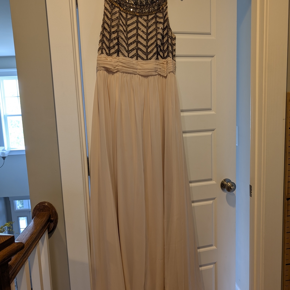JS Collections Black and Cream Embellished Maxi Dress